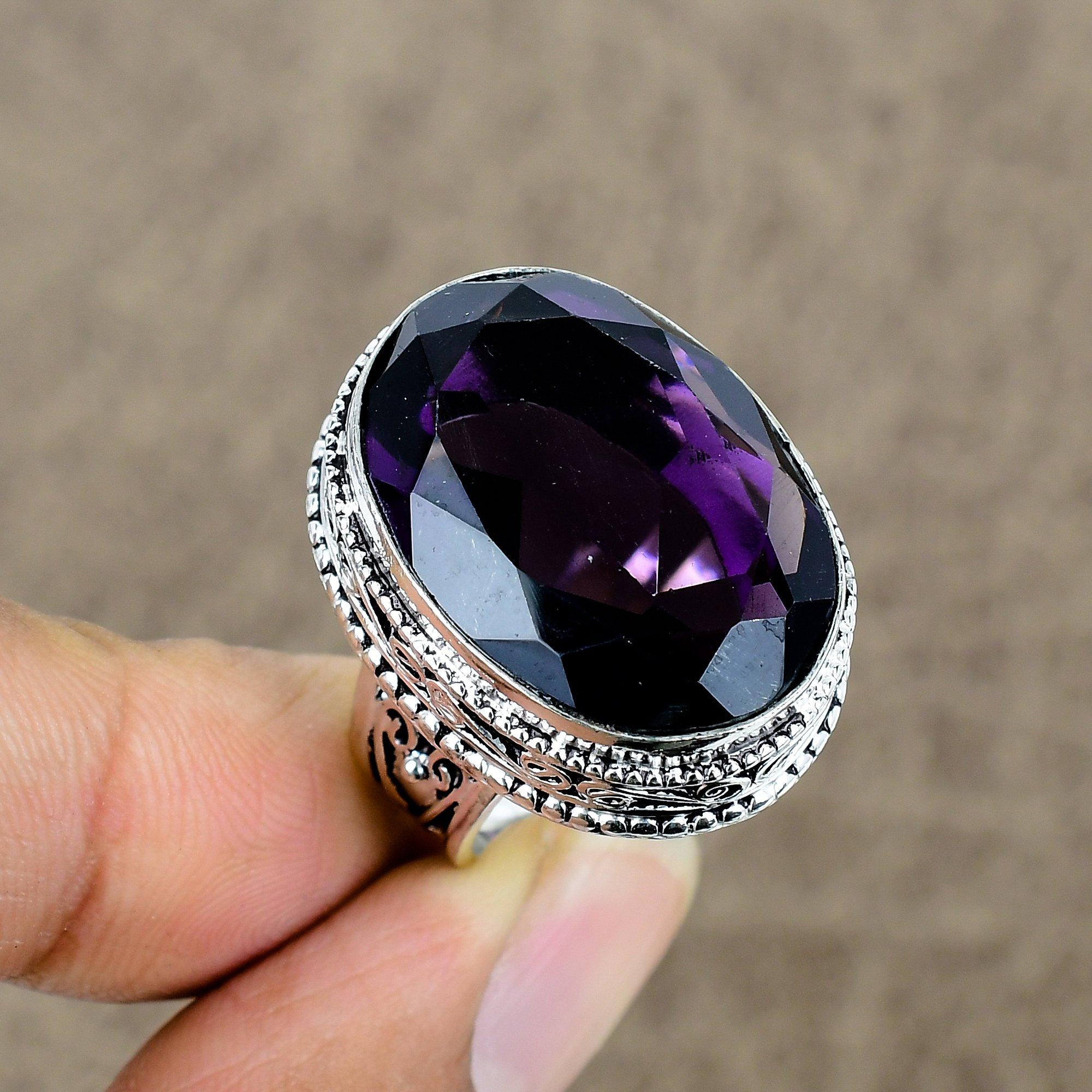 

Amethyst Genstone Handmade 925 Sterling Silver Jewelry Ring Size 8 KKG-461