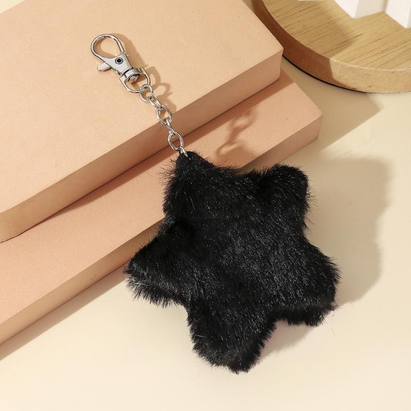 Cute Plush Five-pointed Star Charm Keychain Soft Stuffed Ornament Keyring Lovely Pendants for Purse Bag Backpack Handbag