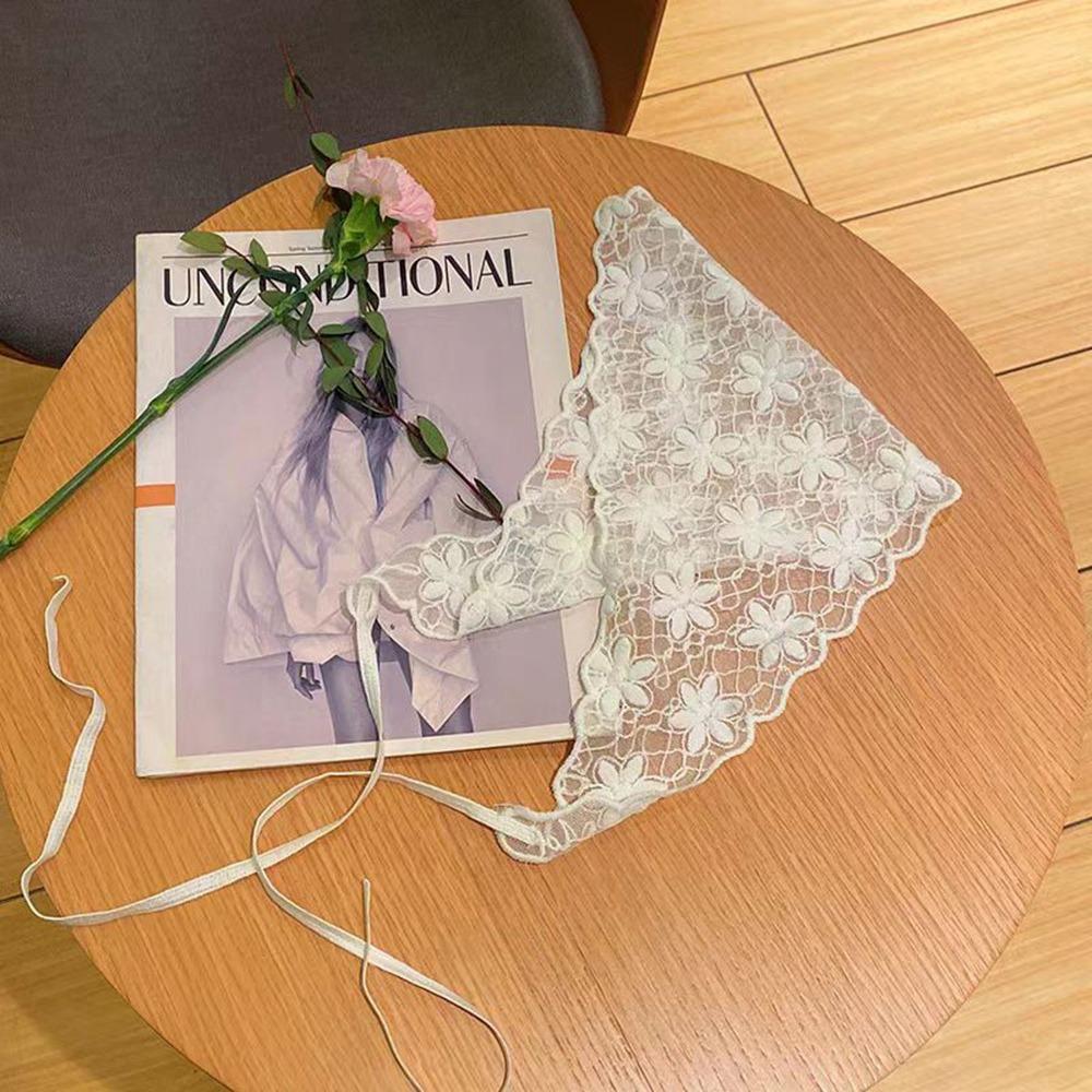 

Embroidered Lace Triangle Headscarf White Pastoral Style Hair Scarf Wraps Hollow-out Woven Floral Hair Band Hair Accessories