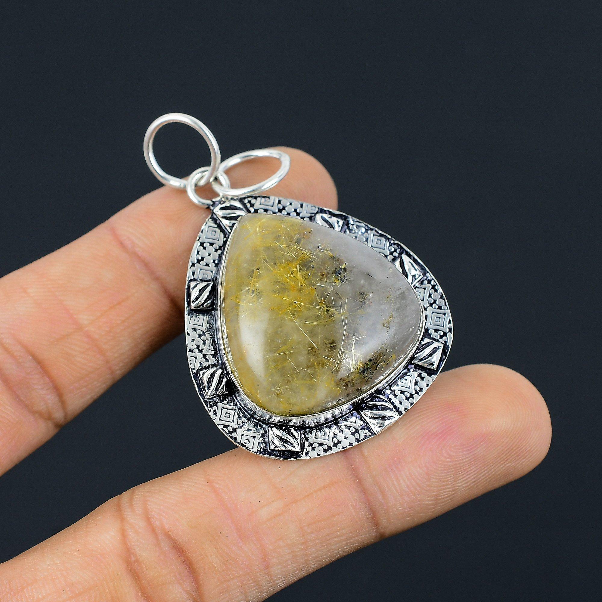 

Friendship Day Sale 925 Silver Golden Rutile Stone Anniversary Pendant Jewelry