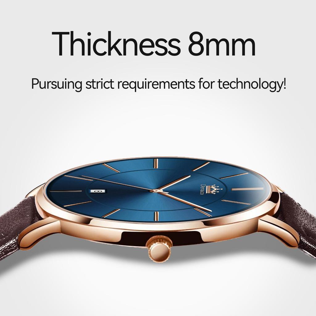 Men's Ultra-thin 6.5mm Watch, Simple, Fashionable, Casual, Business Watch, Japanese Quartz Movement, 40mm Dial, Genuine Leather Band, Unisex (brown +