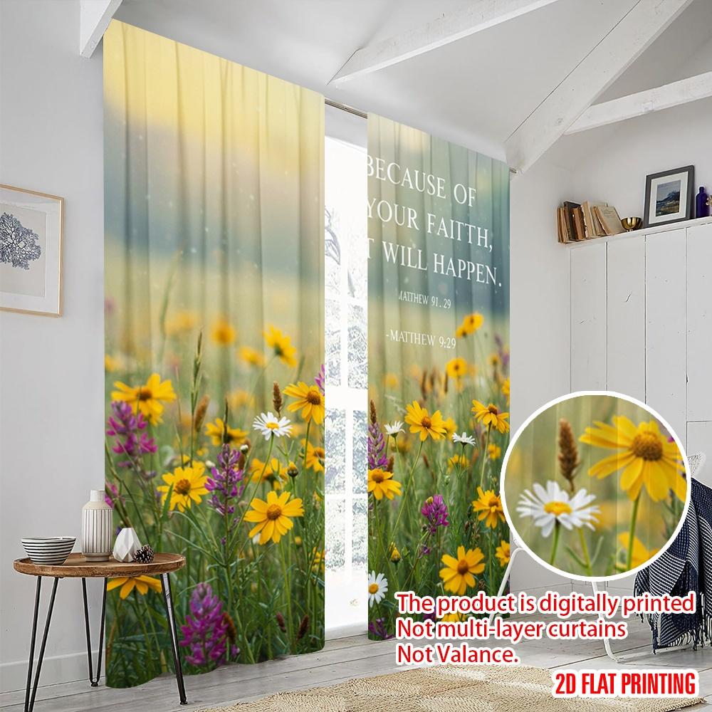 2pcs 2D Flat Printing Window Curtains FAITH HAPPEN Matthew Flowers 100% Polyester Fabric Without Electricity Festive Wall Decor