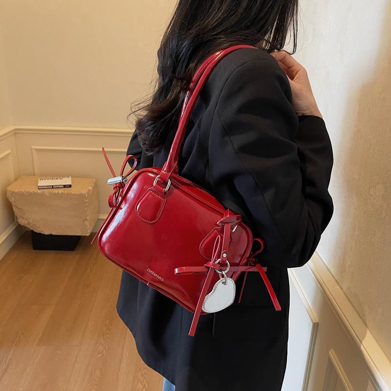 Niche Bow Bowling Bag Women'S Fashion Versatile Underarm Bag Large Capacity Work Commuter Bag