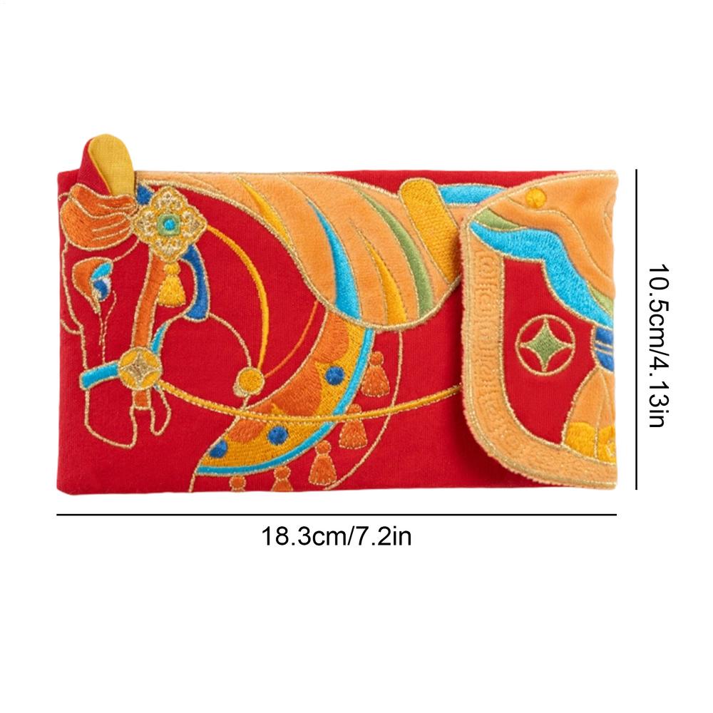 

Красные конверты Года Лошади 2026 Вышитая ткань Денежный пакет Свадебные красные карманы Кошельки Для взрослых Влюбленных Друзей Мамы Папы красный