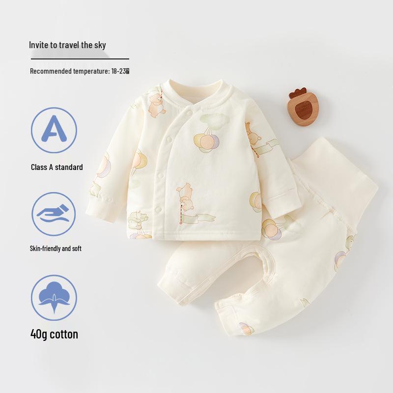 Jingqi Kids' Quilted Cotton Underwear Set - Warm Autumn/Winter Pants & Top for Boys and Girls
