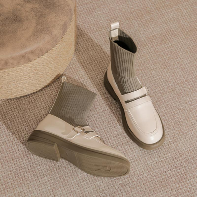 Flat Ankle Boots Autumn and Winter Socks Boots for Women All-match Knitted Stretch Boots