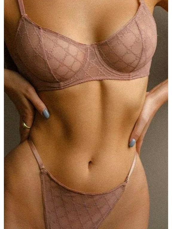 Damski Seksowny Prześwitujący Koronkowy Zestaw Bielizny z Minimalizującym Biustonoszem Zapobiegającym Opadaniu