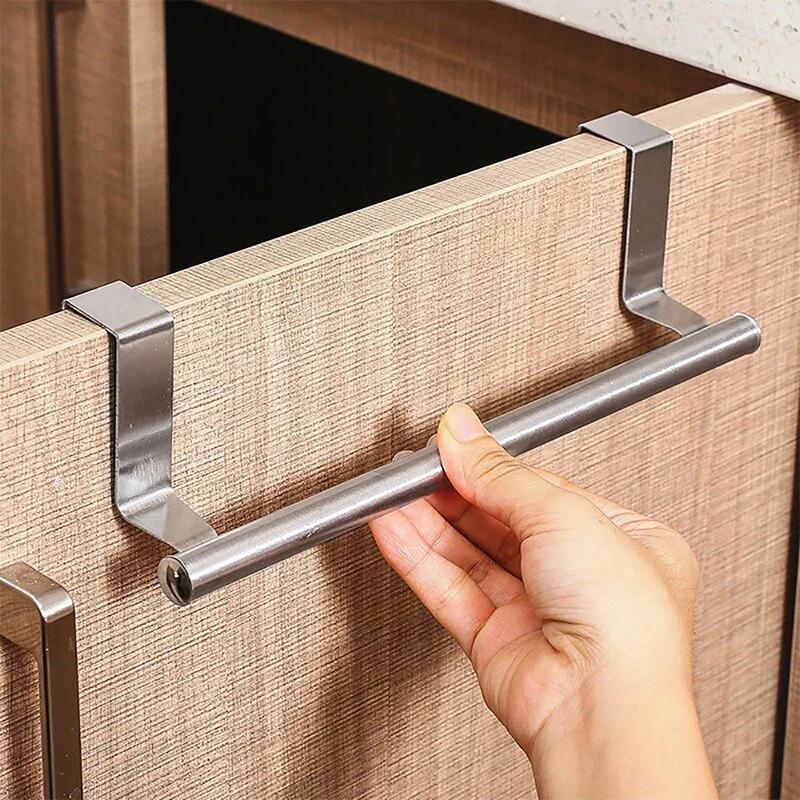 Towel Rack Over Door Towel Bar Hanging Holder Stainless Steel Kitchen Cabinet Bathroom Towel Rag Rack Home Organizer Hanger