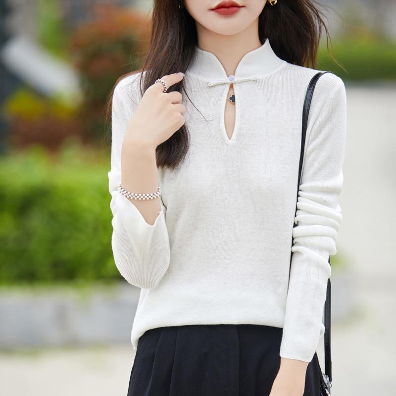 Women's wool pullover Qinghe cashmere 50% silk 50% wool spring and summer wool soft, comfortable and warm
