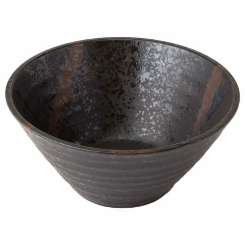 Kajual Life (Kakuni) Mino Ware "Black Specialty Ramen Bowl" - Shibuki (Splash) Design, Kiritate (Cut-off) Bowl, Approx. 20cm Diameter x 9cm Height, St