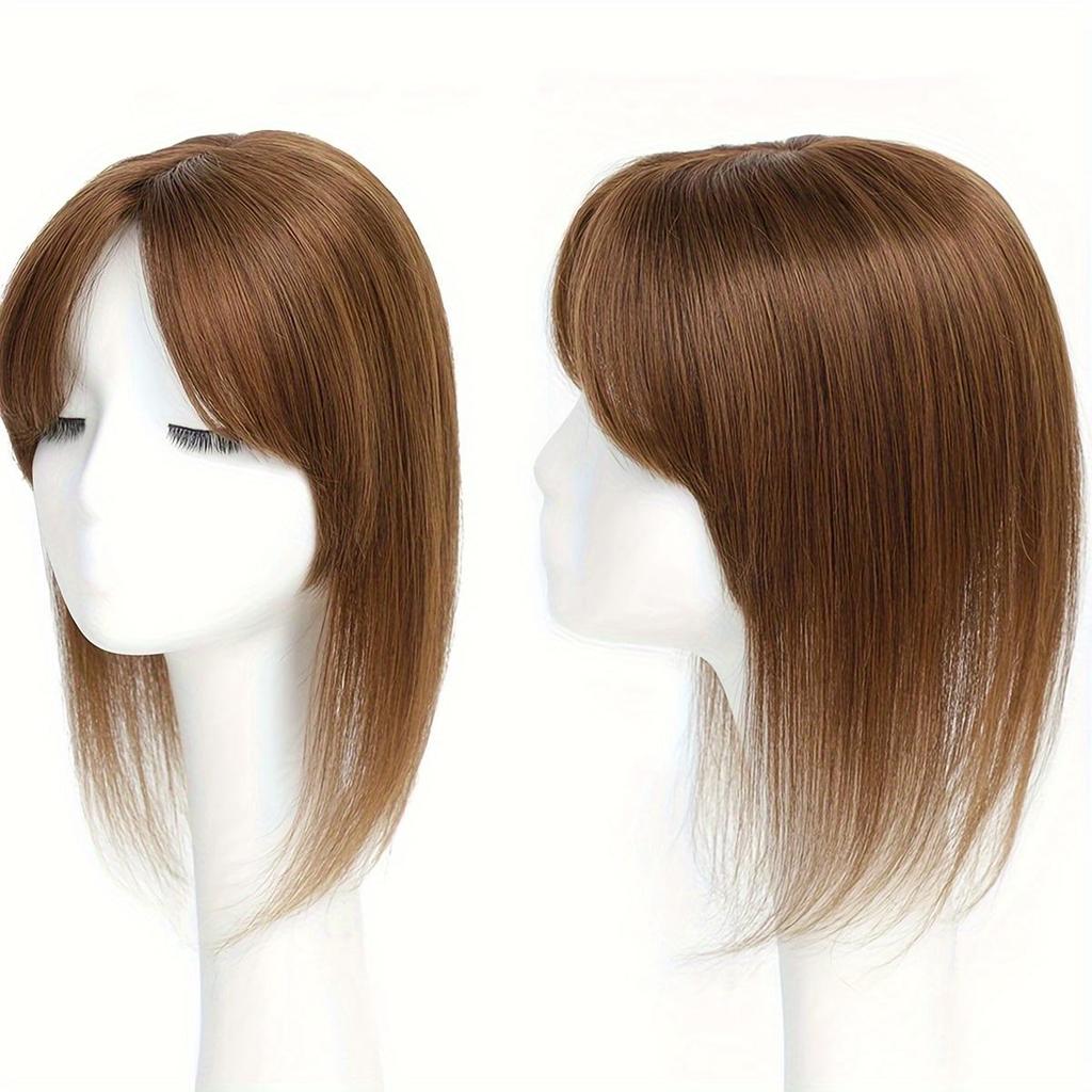 12-14 Zoll Kunsthaar-Topper für Damen, glattes Haar, Mittelscheitel, leicht gewellt, Clip-in-Haarteil mit Pony, perfekt für alle Haartypen