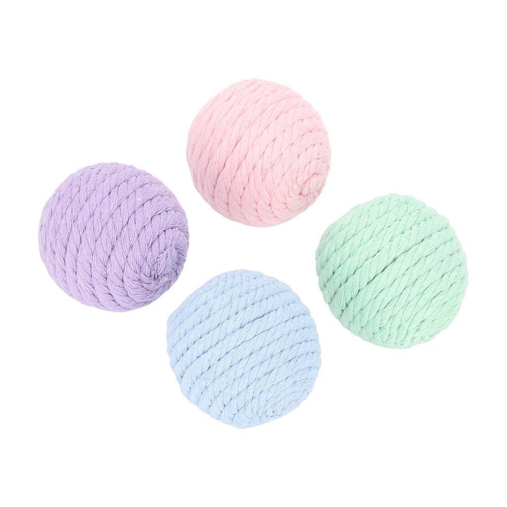 4Pcs Cat Cotton Rope Balls with Rustling Stone Boredom Relief Interactive Woven Cat Ball Toys for