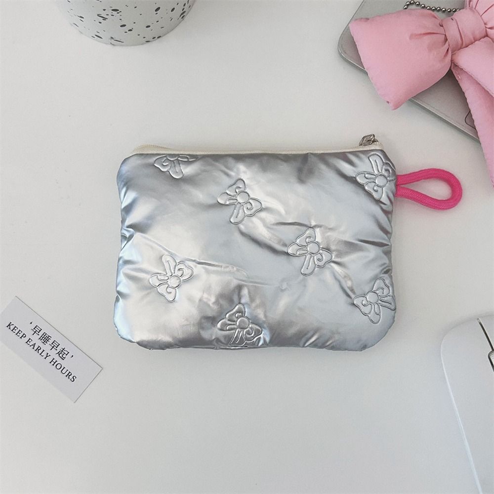 Zipper Button Sanitary Mat Bag Love Bow Credit Card Holder Simple Makeup Organizer for Woman Girls