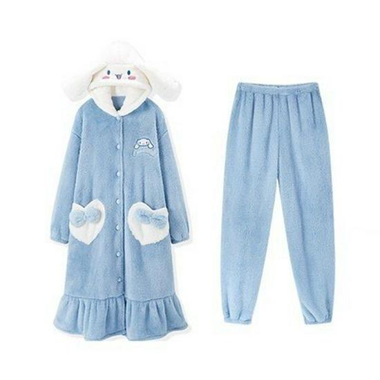 Winter Fleece-Lined Hooded Cartoon Robe – Thick, Long, and Outdoor-Ready