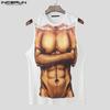 INCERUN Men Sleeveless 3D Muscle Print Casual Loose Long Tank Tops