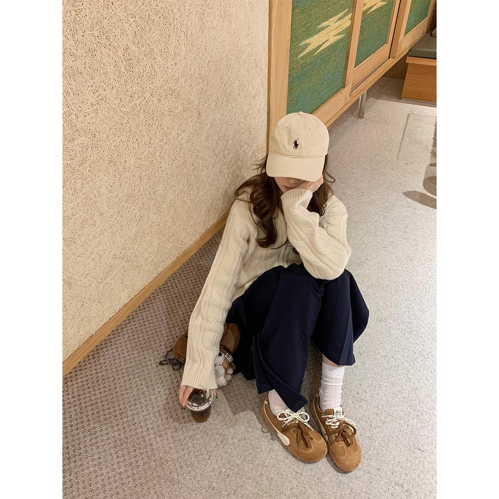 Cowhide Version~ Su Yinyin Has the Same Big-headed Little Cute Mandarin Duck Shoelaces To Increase the Height, Casual Moral Training Shoes, Women's Fo