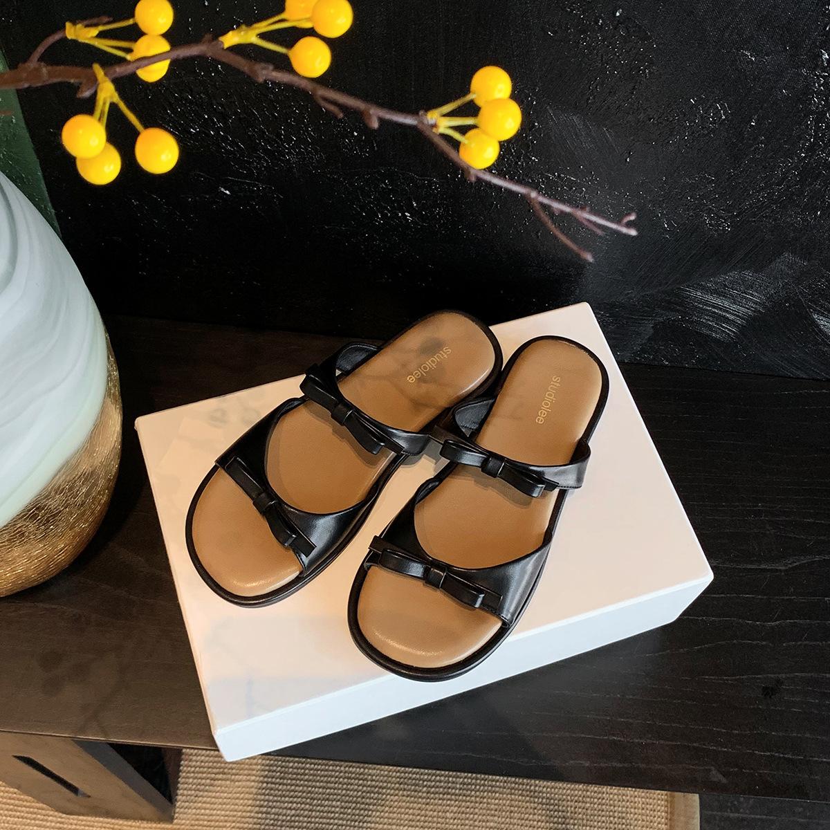 

Sheepskin grape mother soft bottom bow open-toed beach versatile casual flat-bottomed slippers women s summer sandals 35