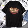 Japanese Harajuku Samurai Sword Cat T-Shirt Men Women Casual Tee Clothes Polyester Summer Tops Breathable Oversized T-Shirts Couple
