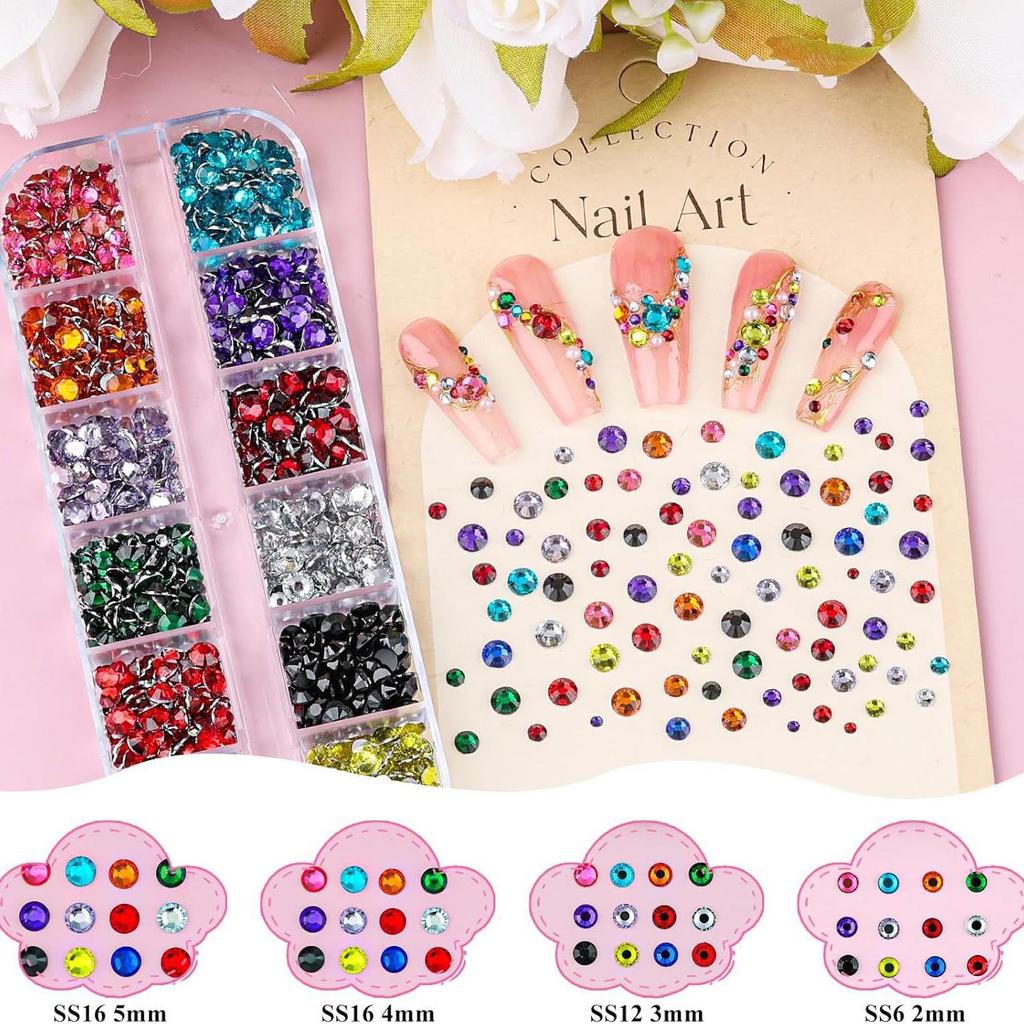 12-Grid Flat-Bottom Nail Drill & Half Pearl Steel Bead Art Decorations