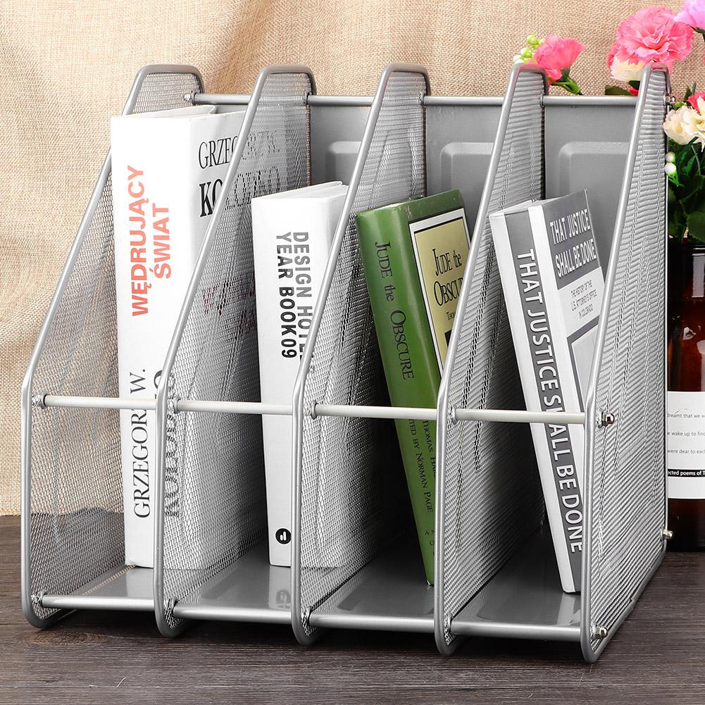 Modern   4-Compartment Desktop Display Rack Magazine File Document Metal  (Black)