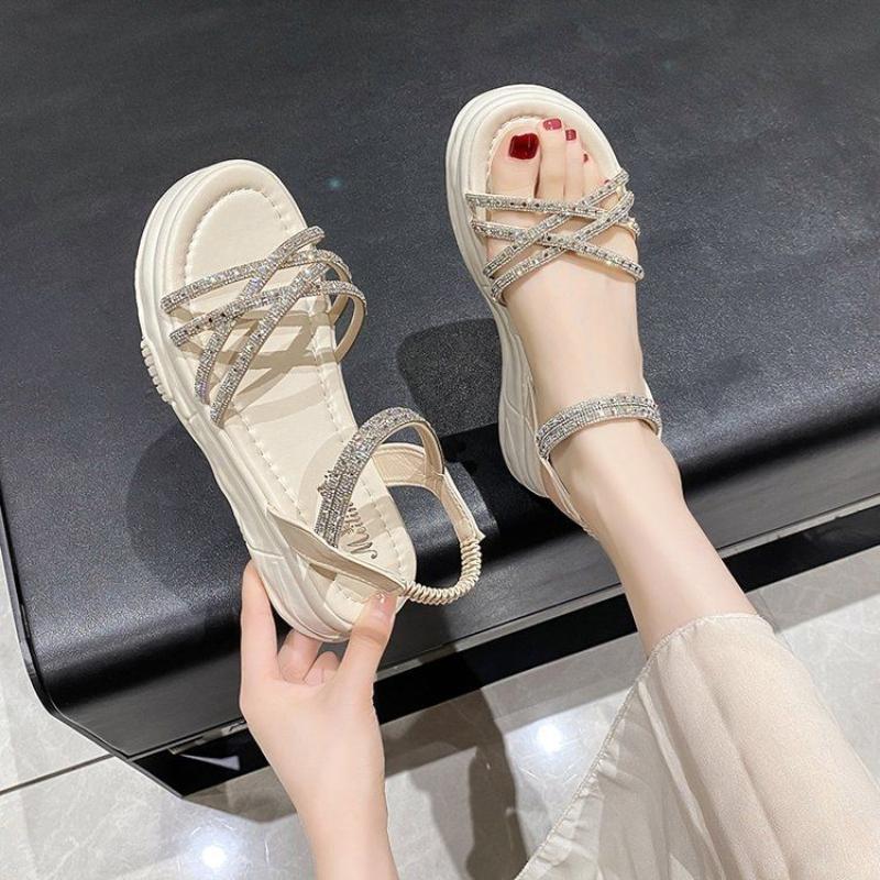 Women's Sandals Platform Rhinestones Beach Ladies Shoes 2025 Trending Summer Sale Casual Sandal Daily Original Comfortable Trend