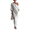 New Summer Fashion High-End Women's Long Sleeve Off-Shoulder Maxi Dress Mid-Waist Tucked-In Style