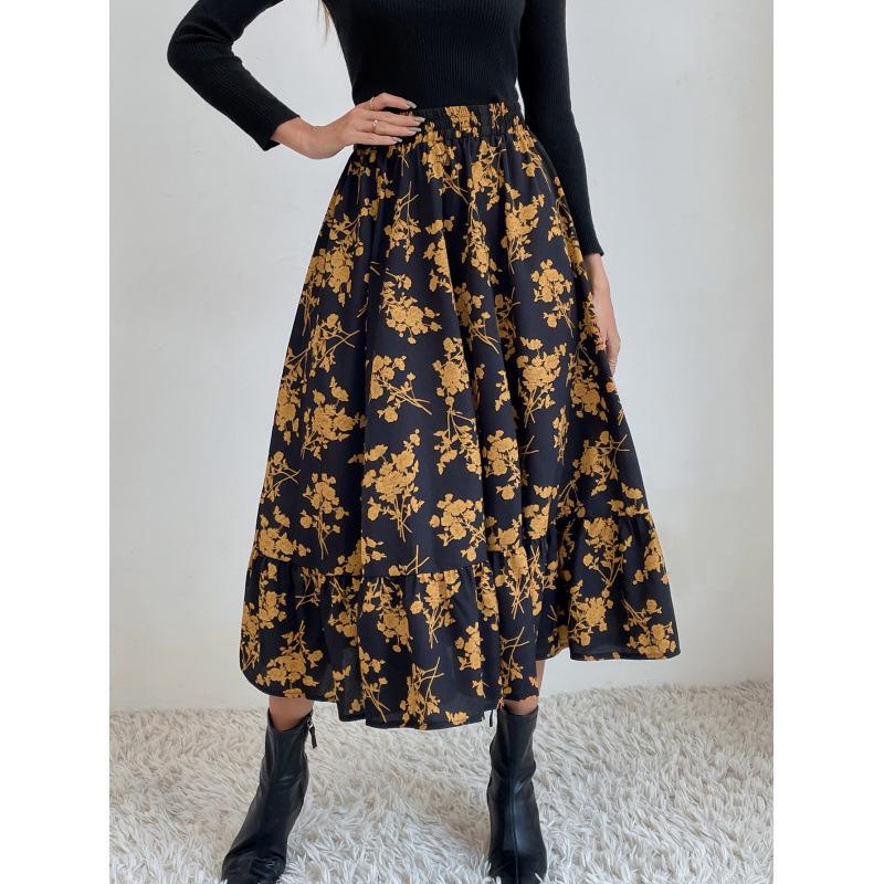 2025 Spring Floral Waist-Cinching Skirt - Loose Fit for Europe & America