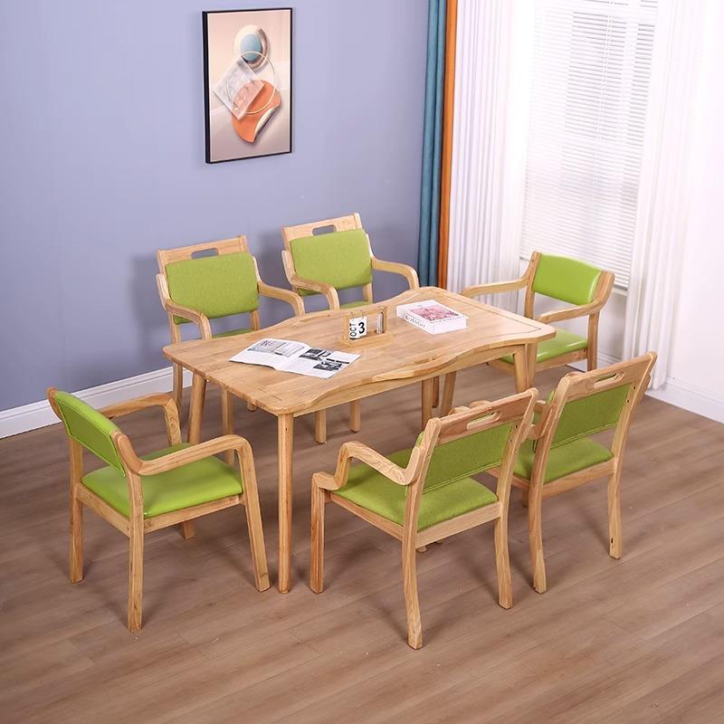 Elderly-Friendly Solid Wood Dining Table & Chair Set for Nursing Homes and Rehabilitation Centers