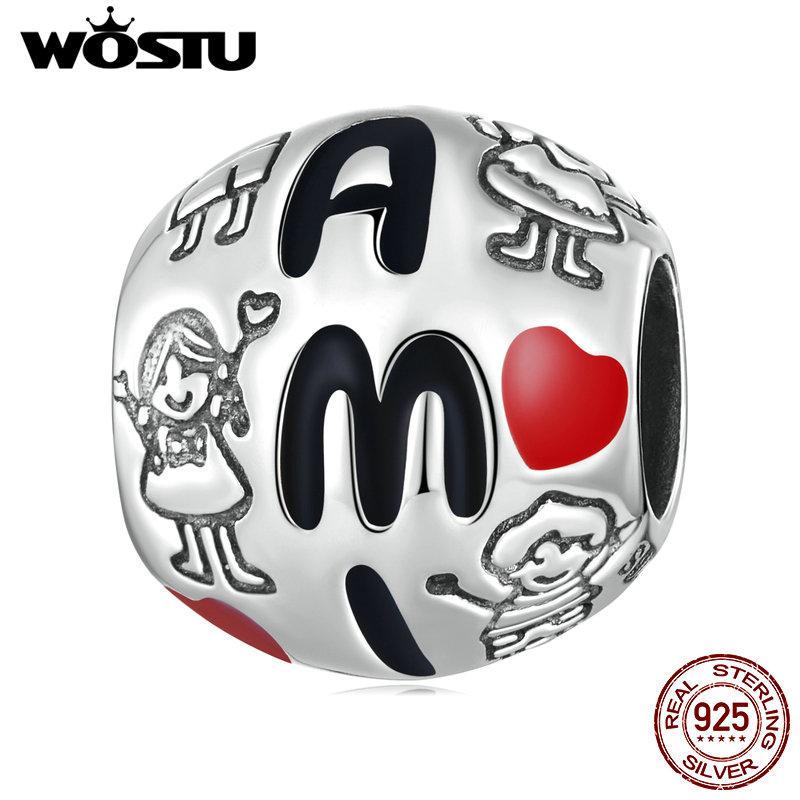 

WOSTU стерлингового серебра 925 пробы эмаль любовь семья буквы подвески бусины для женщин браслет и браслет DIY ювелирные изделия 925 silver