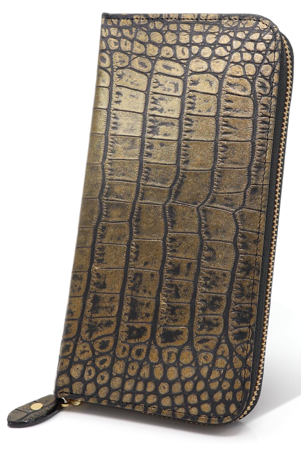 

LEZOPHIS Crocodile Long Wallet [Supervised by a Feng Shui Master] Lucky Wallet, Embossed Cowhide Leather, Good Fortune, Unisex (Black Gold)