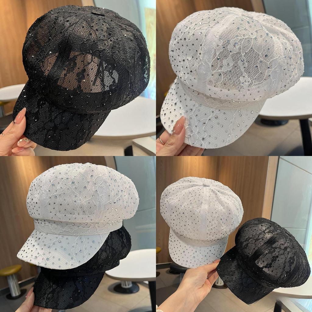 Sommer Spitzen-Netz-Sonnenhut mit Strasssteinen für Damen Modischer Retro-Sonnenschutz