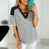 Women's Casual Short,sleeved V,neck Striped Color,blocked T,shirt/shirt