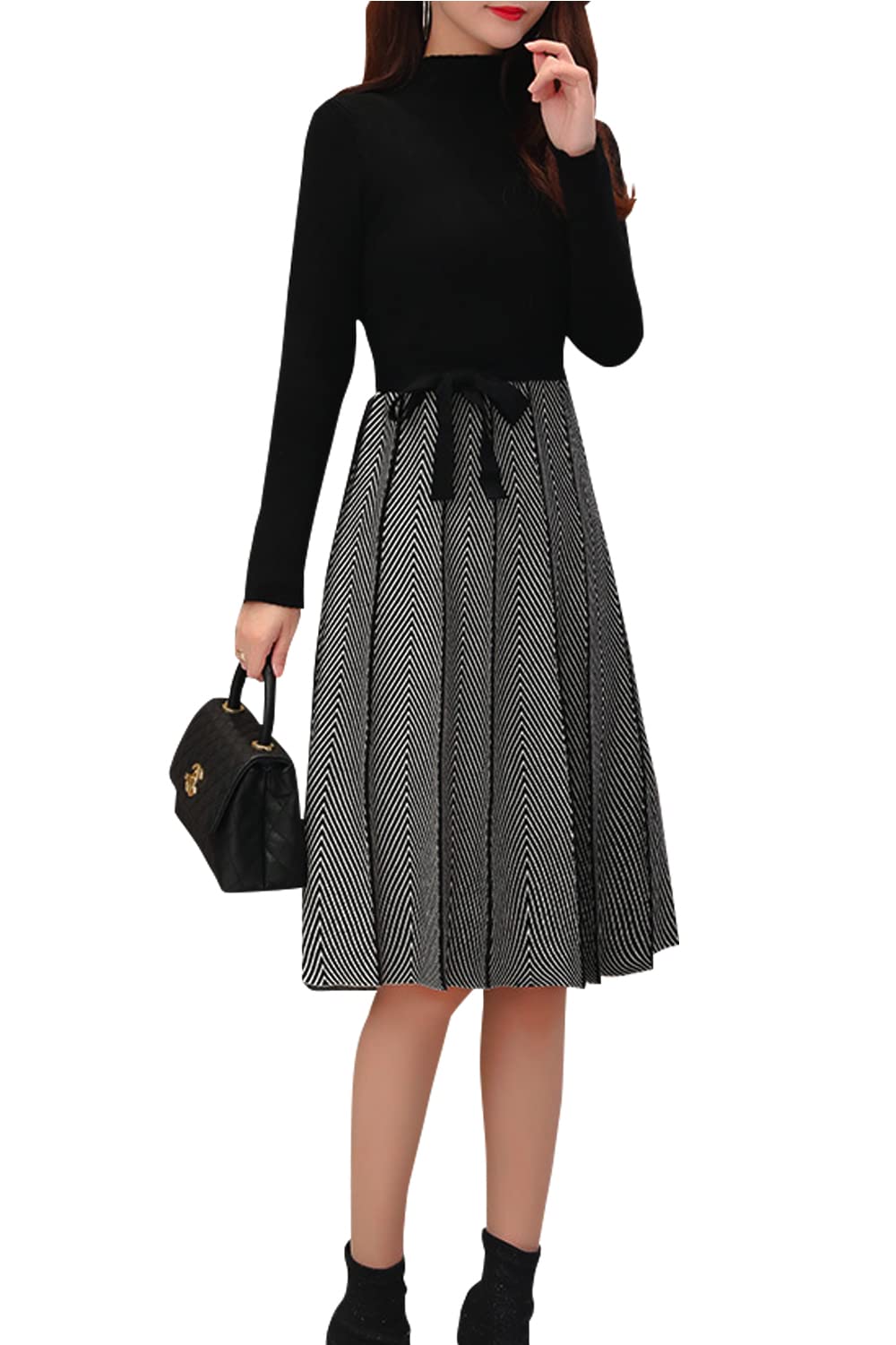 

SEEGA MIU Knit Dress with Docked and Contrast One Available in 3 Colors Women s Patterns, Size, (Black) чёрный