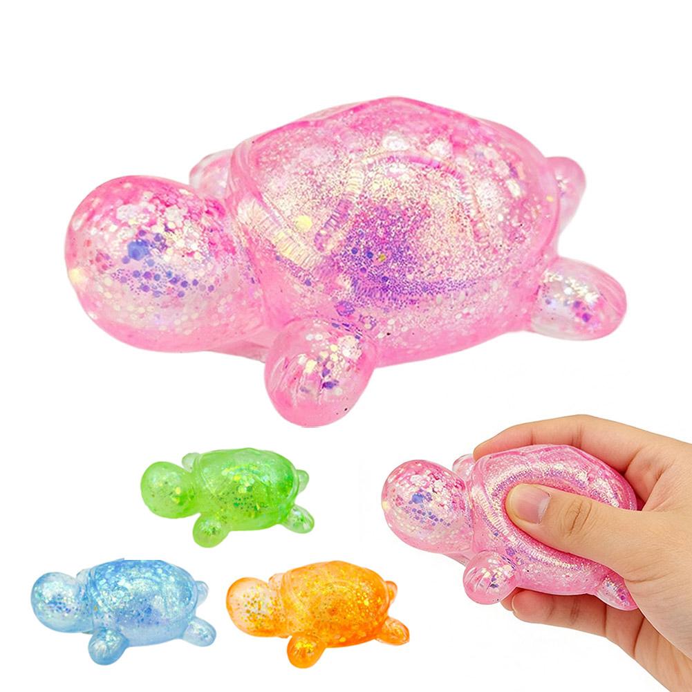 Mini Turtle Fidget Toy TPR Soft Glitter Squeeze Ball Animal Splat Venting Toy Slow Rebound Stress Reliever For Home Office