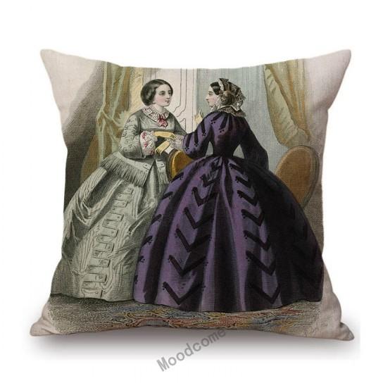 Antique Fashion Book Ettiquette Lady Dress European Costume Elegant Wear Cotton Linen Sofa Throw Pillow Case Chair Cushion Cover