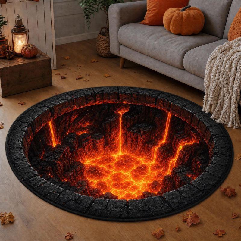 Halloween Round Rug Skeleton Hands Pit 3D Pumpkins Area Rug Living Room Holiday Home Decor Aesthetic Art Premium
