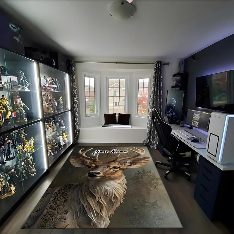 1PC Custom Name Deer Portrait Theme Floor Mat Ideal for Living Room, Game Rooms, Office, Bedroom,Floor Mat Playful Design