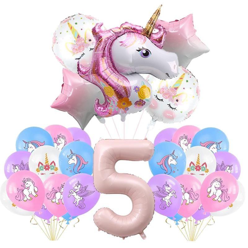 Pink Color Unicorn Aluminum Film Printing Latex Balloon Set Children'S First Birthday Arrangement Surprise Gift