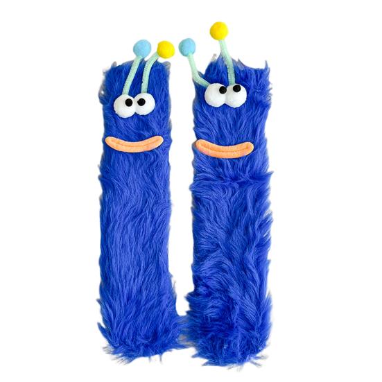 

1 пара носков с героями мультфильмов, забавные выражения, украшения с животными, большие глаза, толстые, пушистые, плюшевые, сохраняющие тепло, осенне-зимние носки-тапочки, праздничный подарок One Size синий