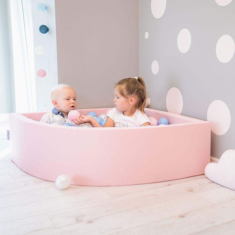 KiddyMoon 50 Balls 7cm/2.75in Soft Plastic Play Balls for Children Colourful Certified Made In Eu, Baby Blue/lpink/pearl