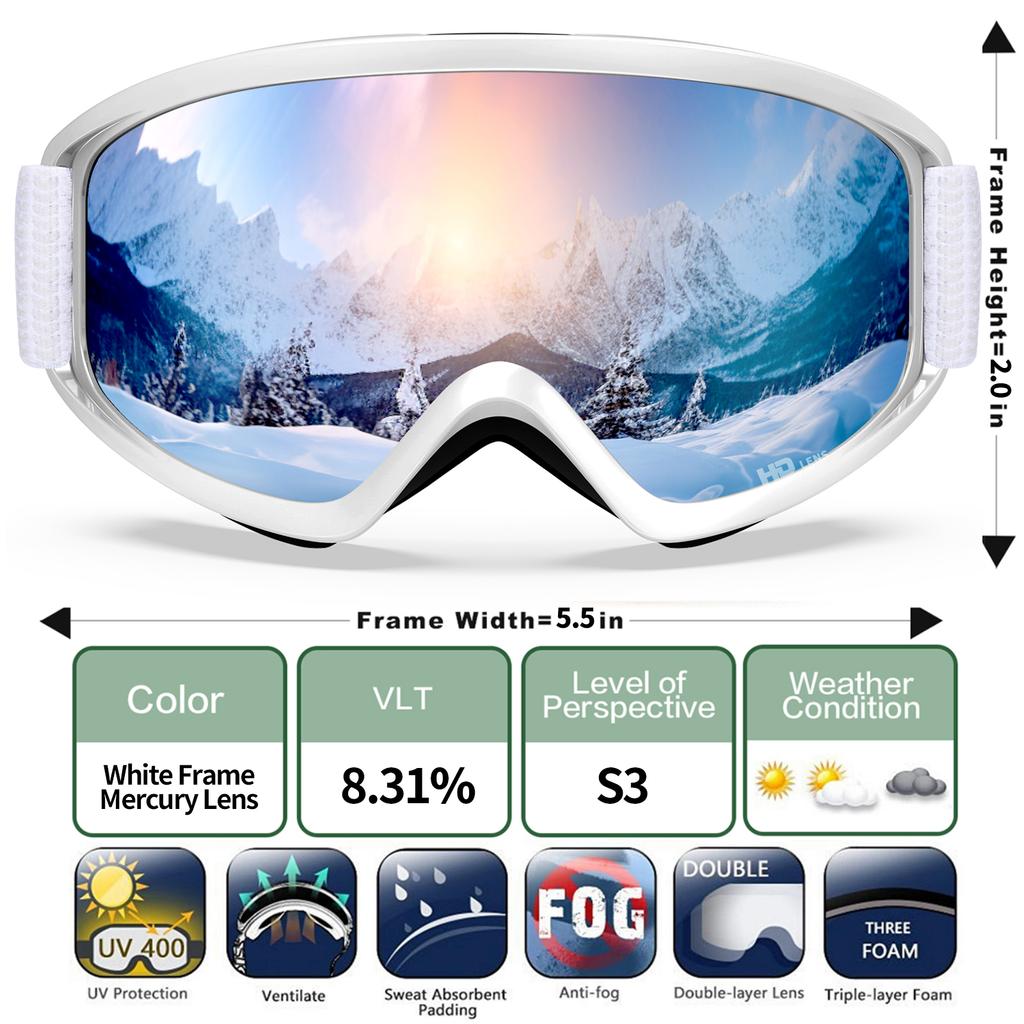 MAXJULI Ski Goggles OTG Snowboard Goggles for Men Women Youth 100% UV Protection Winter Sports Snowmobile Skiing Skating M7