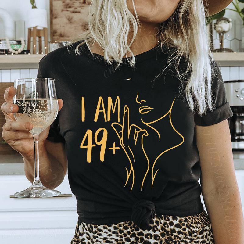

Мне 49 лет плюс смешные 50-летие 50-летний день рождения женские футболки подарок маме модная футболка с круглым вырезом персонализированные праздничные топы XL