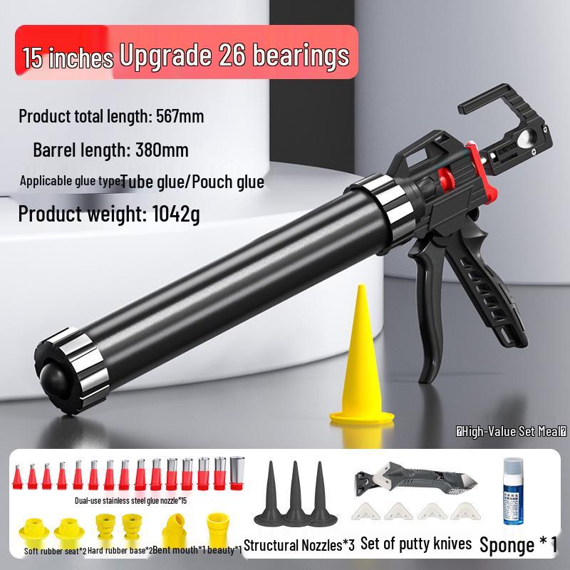 Automatic Glass Glue Gun with 26 Bearings - Labor-Saving Caulking Tool for Structural Adhesive