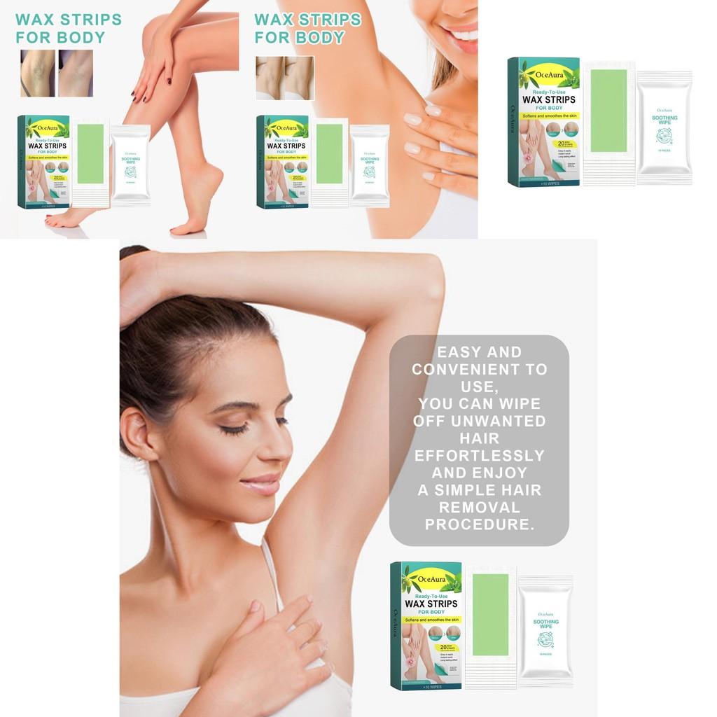 Oceaura Gentle Hair Removal Wax Strips Ideal For Underarms Legs Arms And Body 20pcs With Wipes