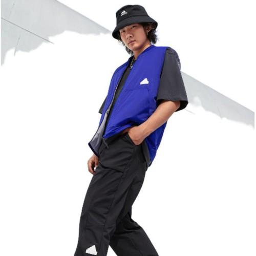 adidas Solid Color Logo Zipper Sleeveless Windbreaker Jacket for Men, Blue