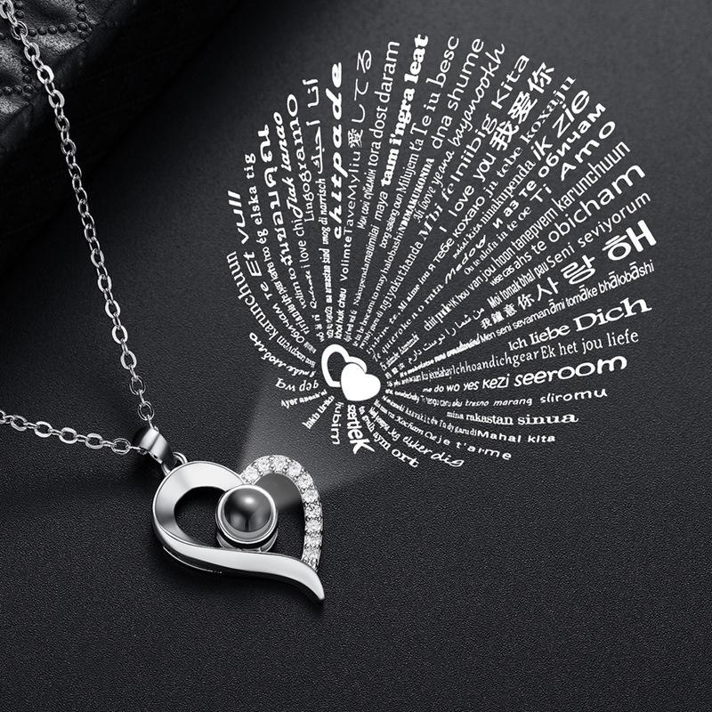 Necklace Pendant Projection Letter Necklace100 Languages "I Love You" Necklace Jewelry For Lover/Girlfriend Cute Accessories 1PC
