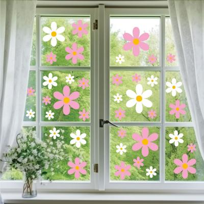 Blumen Glasaufkleber elektrostatisch Haus Wohnzimmer Glasfenster Tür Dekoration wasserdicht rosa Gänseblümchen Fensteraufkleber