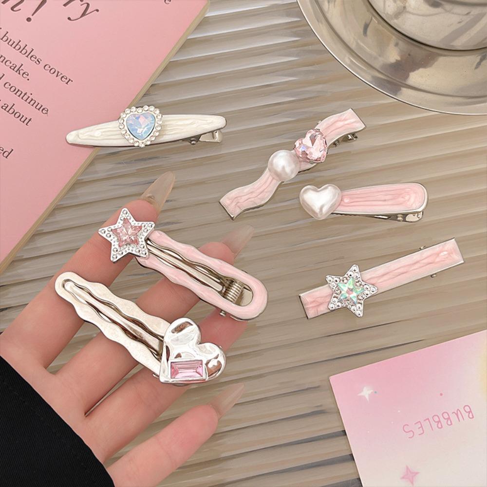 5Pcs/Set Cool Shiny Hair Clips Heart Shape Hair Accessories Trendy Barrettes  Women Girls