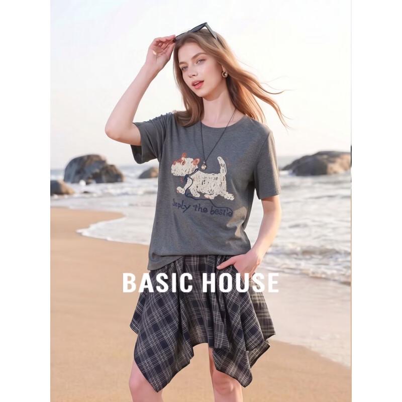 Basic House Women s Cartoon Embroidered Round Neck T-Shirt M