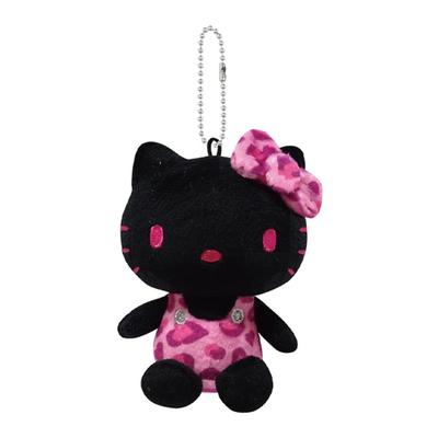 Ei gatinha (Série Estampa de Leopardo) Mascote com Corrente de Bolas, Preto, KTH-BM-BK, A9,5 x L7,2 x P5,4cm